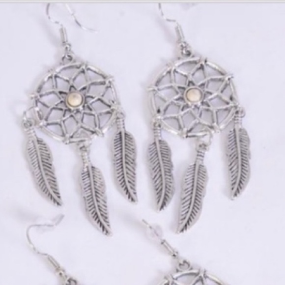 Southwest Silver Turquoise Blue Dream Catcher Earrings Feather Tassel Dangle NEW - Picture 6 of 12